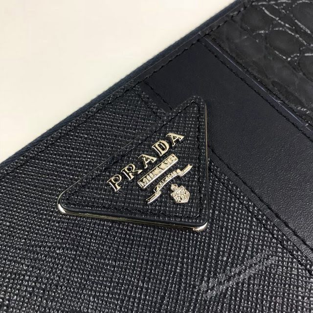 prada手包 普拉達新款皮革手拿包 2NH005 PRADA十字紋牛皮深藍手拿包  pyd2250